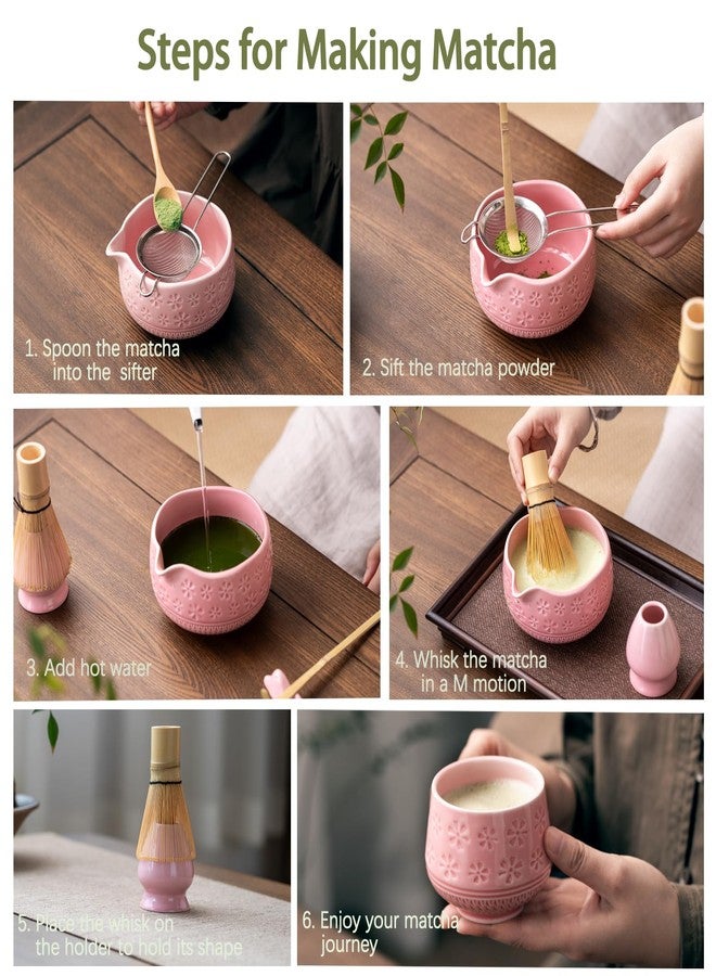 Buucup Matcha Whisk Set, 10 Pcs Matcha Set Includes Matcha Bowl, 2 Cups, Matcha Whisk and Holder, Bamboo Scoop and Spoon, Scoop Rest, Sifter and Tea Towel, Complete Matcha Kit (Pink) - Image 5