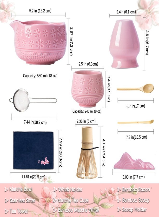 Buucup Matcha Whisk Set, 10 Pcs Matcha Set Includes Matcha Bowl, 2 Cups, Matcha Whisk and Holder, Bamboo Scoop and Spoon, Scoop Rest, Sifter and Tea Towel, Complete Matcha Kit (Pink) - Image 3
