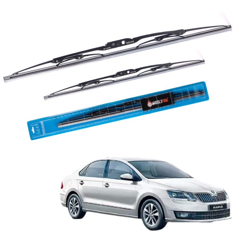 Wheelyfine Car Wiper Blades | Metal Frame | Water Repellent Windshield Wipers | Blade Refills (Skoda Rapid (2011 Onwards) Dr 24"/Pa 16") - Image 1