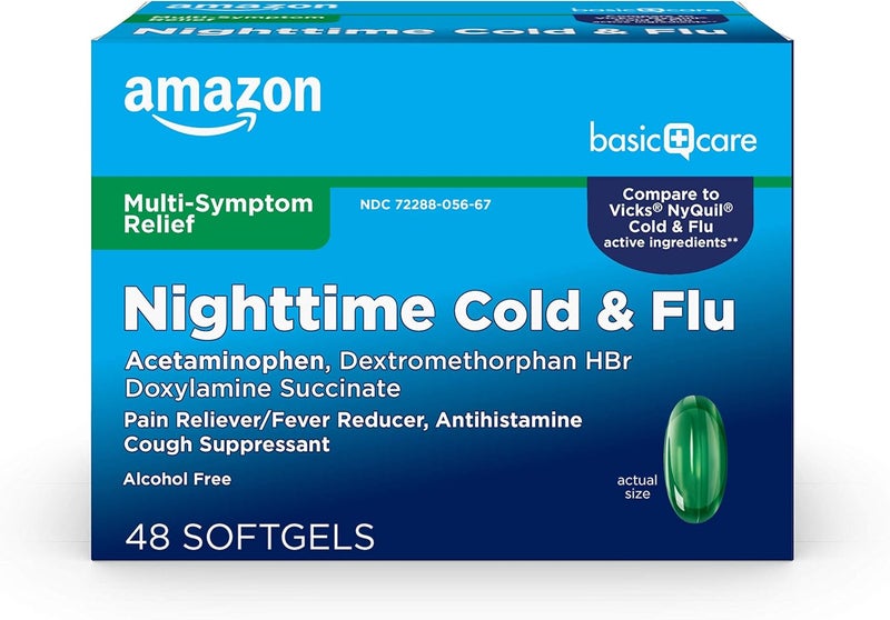 Care Nighttime Cold and Flu Relief Softgels 6 Hour Cold Medicine Relieves Major Flu Symptoms So You Can Rest 48 Count Pack of 1 - Image 1