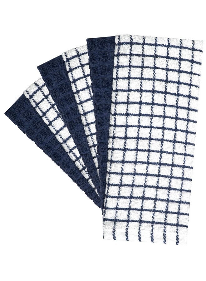 Bumble Towels Kitchen Towels 16"x 28" | Dish Towels | Kitchen Hand Towels | Large Dishcloths Set | Highly Absorbent Tea Towel, Soft with Hanging Loop | Natural Ring Spun Cotton, 380 GSM | Navy Check Design - 6 Pack - Image 2