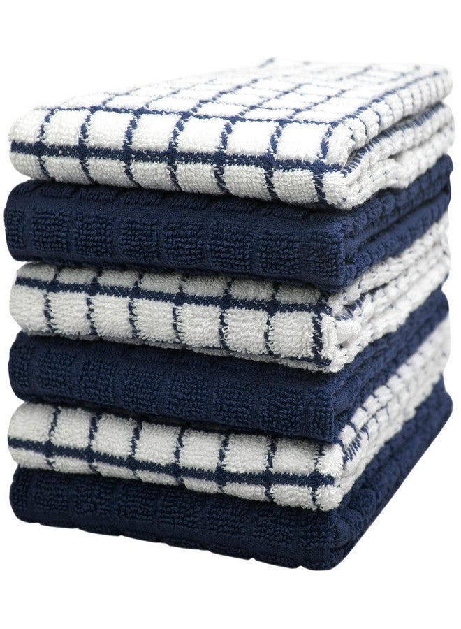 Bumble Towels Kitchen Towels 16"x 28" | Dish Towels | Kitchen Hand Towels | Large Dishcloths Set | Highly Absorbent Tea Towel, Soft with Hanging Loop | Natural Ring Spun Cotton, 380 GSM | Navy Check Design - 6 Pack - Image 1