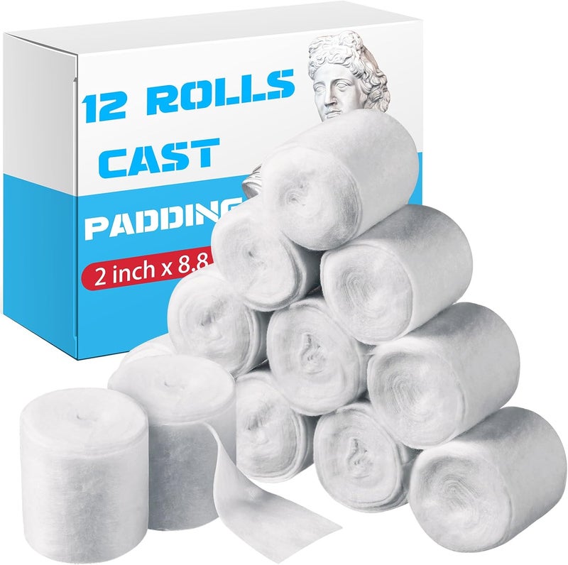 Nuanchu 12 Rolls Cast Padding Individual Pack Soft Cotton Undercast Padding Wrap Use with Plaster Cloth Gauze Bandage for Halloween Wrap Bandage Art Body Casts Mask Making Craft 2 Inch x 88 ft - Image 1