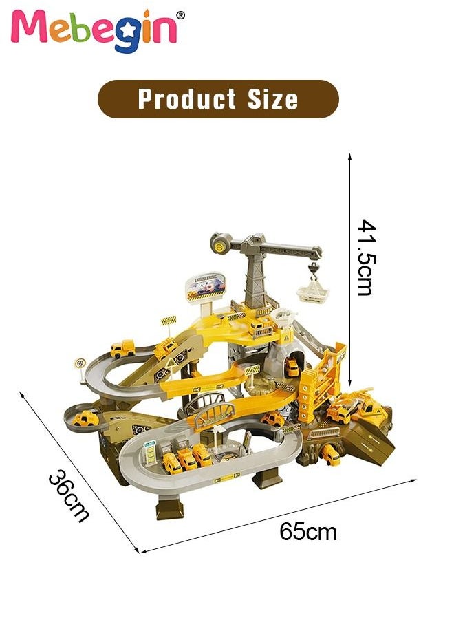 MEBEGIN - Engineering Tracks Set with 4 Cars and Rich Accessaries, Construction Race Tracks Car Set, Flexible Track PlaySet, DIY Construction Vehicle Toys for Kids Aged 3+, Easy to Assemble - Image 1