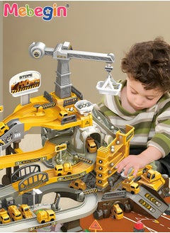 MEBEGIN Engineering Tracks Set with 4 Cars and Rich Accessaries, Construction Race Tracks Car Set, Flexible Track PlaySet, DIY Construction Vehicle Toys for Kids Aged 3+, Easy to Assemble  - Image 2