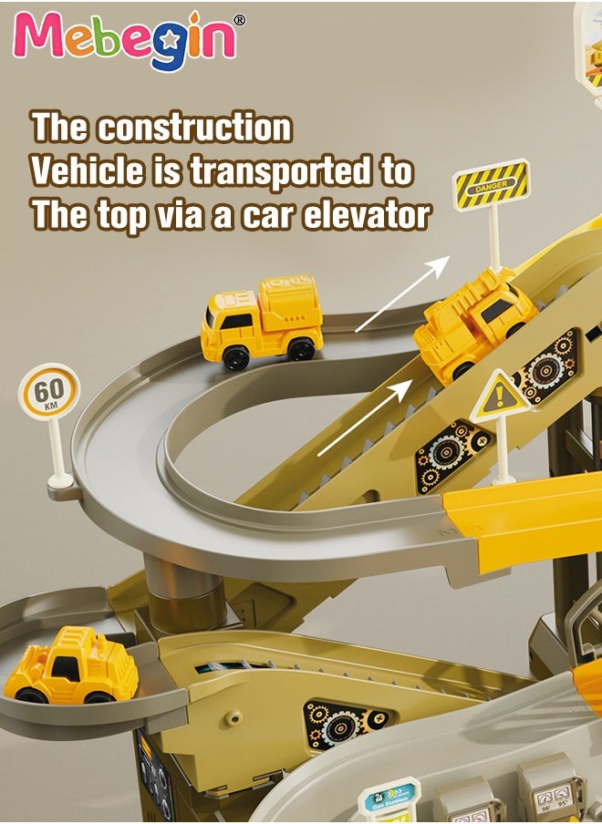 MEBEGIN - Engineering Tracks Set with 4 Cars and Rich Accessaries, Construction Race Tracks Car Set, Flexible Track PlaySet, DIY Construction Vehicle Toys for Kids Aged 3+, Easy to Assemble - Image 1
