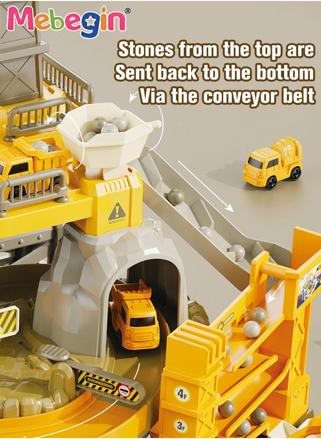 MEBEGIN - Engineering Tracks Set with 4 Cars and Rich Accessaries, Construction Race Tracks Car Set, Flexible Track PlaySet, DIY Construction Vehicle Toys for Kids Aged 3+, Easy to Assemble - Image 1