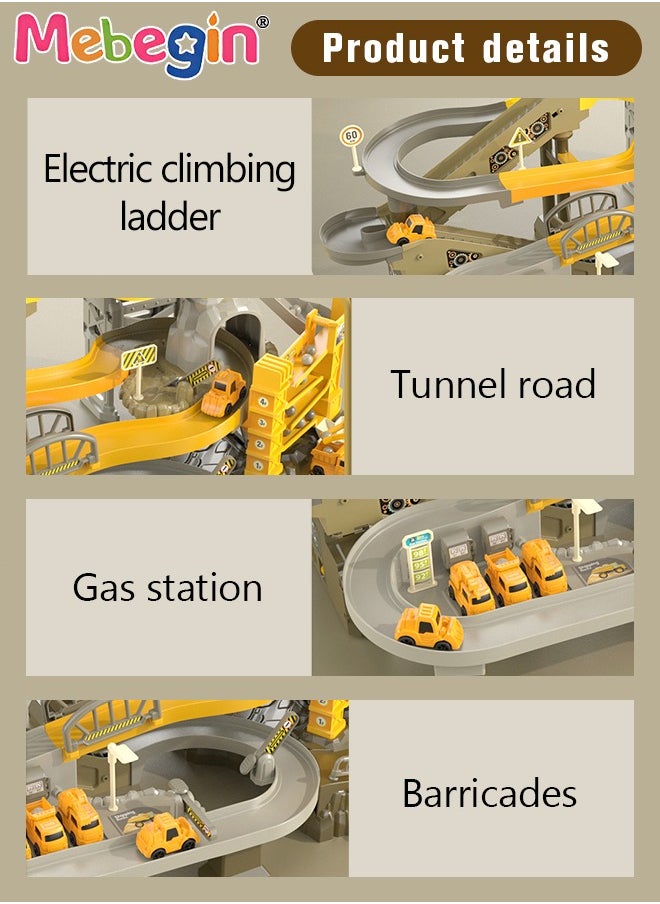MEBEGIN - Engineering Tracks Set with 4 Cars and Rich Accessaries, Construction Race Tracks Car Set, Flexible Track PlaySet, DIY Construction Vehicle Toys for Kids Aged 3+, Easy to Assemble - Image 1