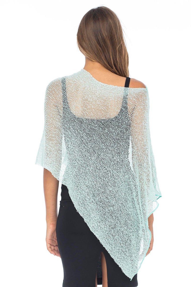 Back From Bali Womens Sheer Poncho Shrug Bolero, Lightweight Summer Shrug Pullover Sweater Aqua - Image 2