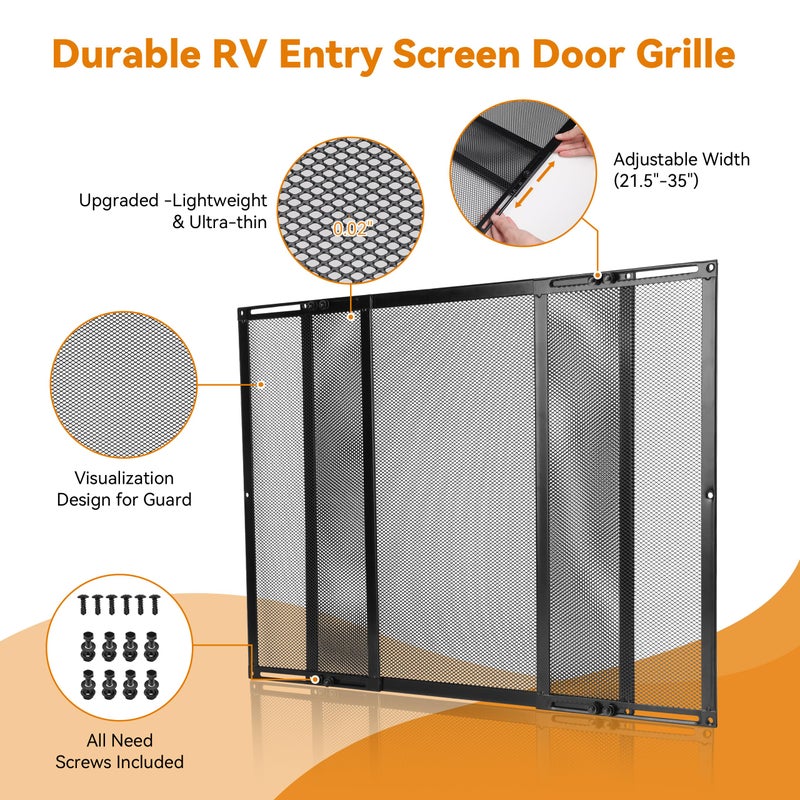 RVZONE Premium RV Screen Door Protector Adjusts from 21.5"- 35", Lightweight RV Entry Screen Door Grille Adjustable Metal Screen Defender for RV Door Camper Screen Door Protector for Dogs Kids - Image 4