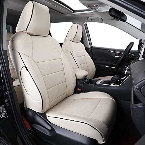 EKR أغطية مقاعد سيارة EKR مخصصة لسيارة RAV4 هايبرد لسيارات تويوتا RAV4 هايبرد المختارة (غير مناسبة لسيارات هايبرد/برايم SE,XSE من 2019-2025) 2019 2020 2021 2022 2023 2024 2025 - مجموعة كاملة، جلد (بيج) - Image 1
