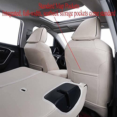 EKR أغطية مقاعد سيارة EKR مخصصة لسيارة RAV4 هايبرد لسيارات تويوتا RAV4 هايبرد المختارة (غير مناسبة لسيارات هايبرد/برايم SE,XSE من 2019-2025) 2019 2020 2021 2022 2023 2024 2025 - مجموعة كاملة، جلد (بيج) - Image 3