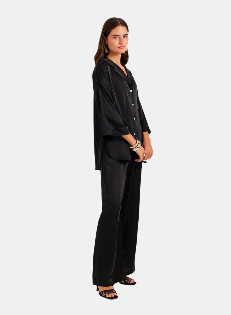 Carina Contrast-Button Satin Set - Image 2