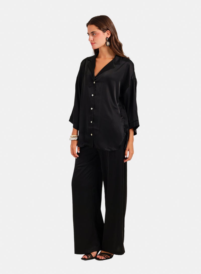 Carina Contrast-Button Satin Set - Image 3