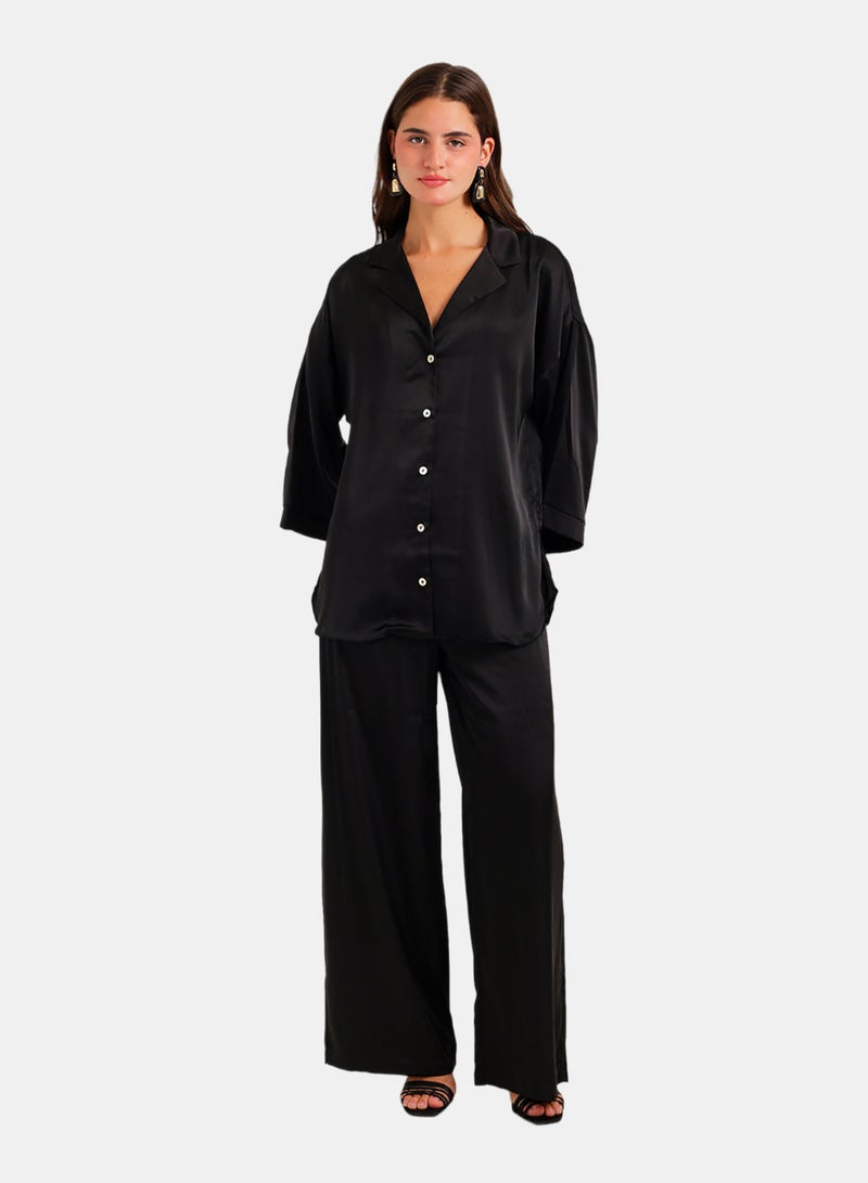 Carina Contrast-Button Satin Set - Image 1