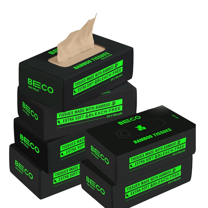 BECO Bamboo Super Soft 2-ply Car Tissue Box| Facial Tissue-100 pulls x 6 Packs (600 Pulls) | 100% Natural & Ecofriendly - Image 1