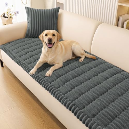 Smiry Couch Cover for Dogs Non Slip Washable Sofa Protector for Pets Soft Furniture Cover for Pet Stylish Sofa Covers Cozy Protect Against Fur Dirt Everyday Messes Dark Grey 276 x 47 - Image 1