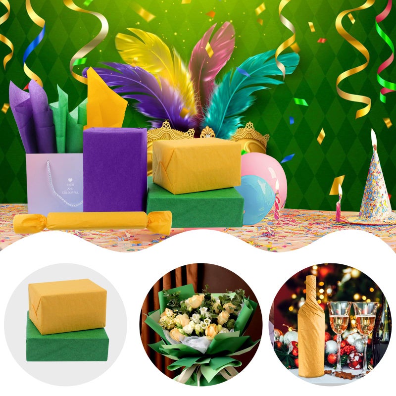 AORZIT Purple, Yellow, Green Tissue Paper - Mardi Gras Wrapping Paper, 80 Sheets, 14x20 Inch, Bulk - Gift Bag, Carnival, Masquerade, Holiday Party Favor Decor - Image 5