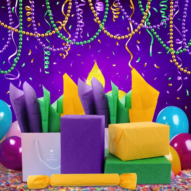 AORZIT Purple, Yellow, Green Tissue Paper - Mardi Gras Wrapping Paper, 80 Sheets, 14x20 Inch, Bulk - Gift Bag, Carnival, Masquerade, Holiday Party Favor Decor - Image 2