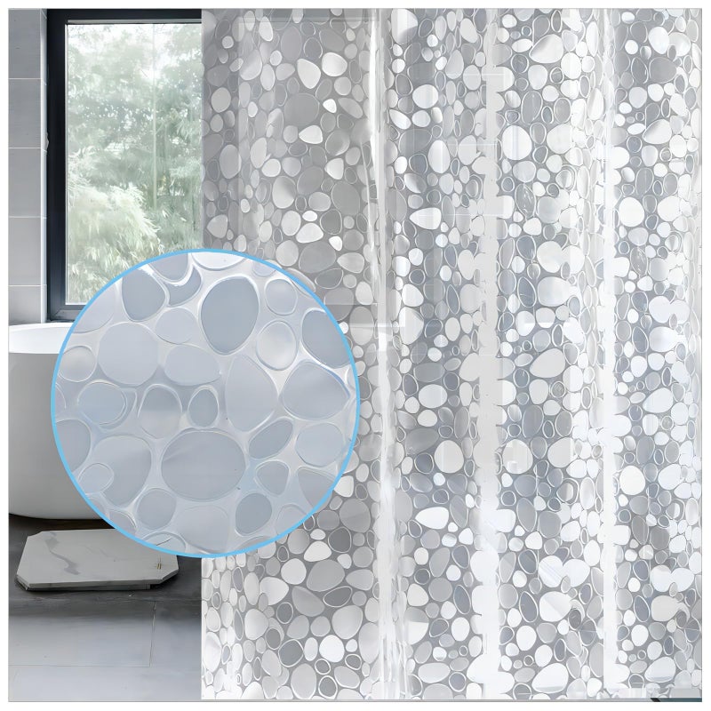 LEMON CLOUD Shower Curtain PEVA Waterproof and Mould Resistant Weighted Hem Bathroom Curtains with 3 Magnets and 12 White Plastic Hooks Cobblestone 180x180 cm