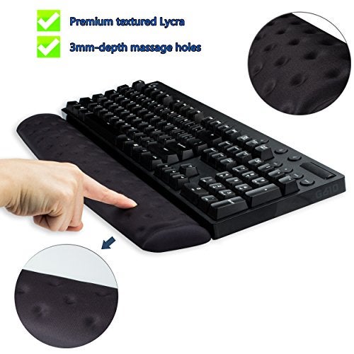 BRILA Keyboard Wrist Rest Support Cushion Pad for Computer, Laptop, Office Work, PC Gaming - Memory Foam Gel with Massage Holes Design - Non-Slip Easy Typing Wrist Pain Relief (Black Keyboard Pad) - Image 2
