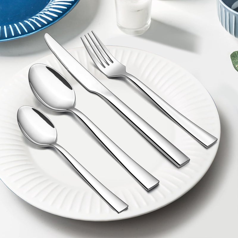 E-far 24-Piece Silverware Set, Stainless Steel Flatware Tableware Set for 6, Eating Dinner Utensils for Home Restaurant Party, Include Spoons, Fork, Knife, Square Edge & Mirror Finish, Dishwasher Safe - Image 5