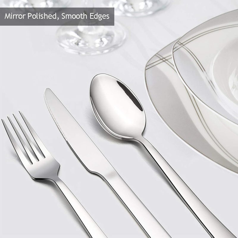 E-far 24-Piece Silverware Set, Stainless Steel Flatware Tableware Set for 6, Eating Dinner Utensils for Home Restaurant Party, Include Spoons, Fork, Knife, Square Edge & Mirror Finish, Dishwasher Safe - Image 2