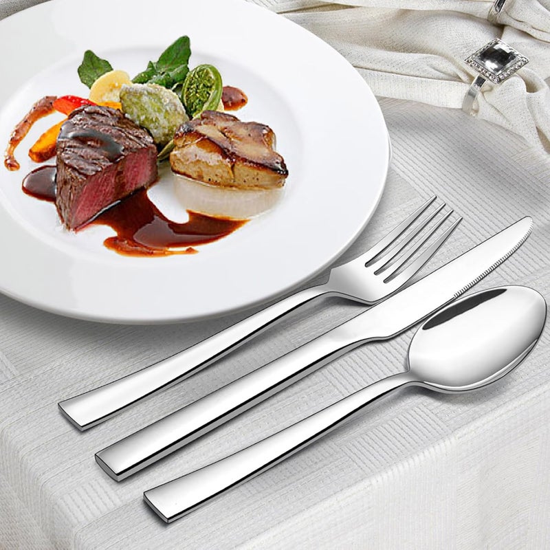 E-far 24-Piece Silverware Set, Stainless Steel Flatware Tableware Set for 6, Eating Dinner Utensils for Home Restaurant Party, Include Spoons, Fork, Knife, Square Edge & Mirror Finish, Dishwasher Safe - Image 4
