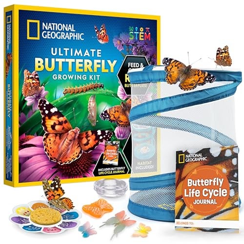 Blue Marble National Geographic Ultimate Butterfly Growing Kit – Build a Habitat & Watch Caterpillars Transform, Includes Live Caterpillar Voucher, Cage, Feeder, Glow-in-The-Dark Figures, Hands-On Activities - Image 1