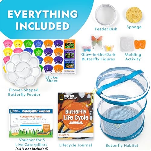 Blue Marble National Geographic Ultimate Butterfly Growing Kit – Build a Habitat & Watch Caterpillars Transform, Includes Live Caterpillar Voucher, Cage, Feeder, Glow-in-The-Dark Figures, Hands-On Activities - Image 5