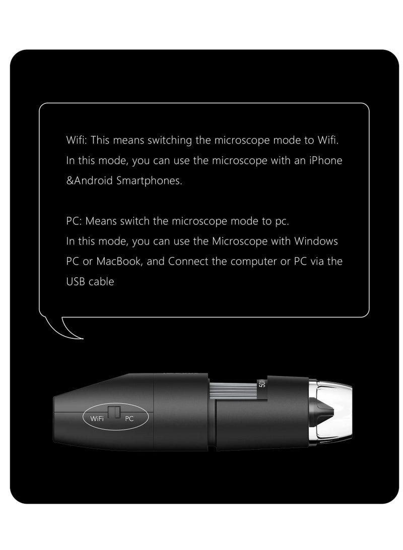 ميكروسكوب رقمي لاسلكي، ميكروسكوب USB محمول، تقريب من 50x إلى 1000x، مكبرة بدقة عالية مع مصابيح LED، متوافقة مع آيفون وأندرويد وماك بوك والحاسوب الشخصي بنظام ويندوز (أسود) - Image 2