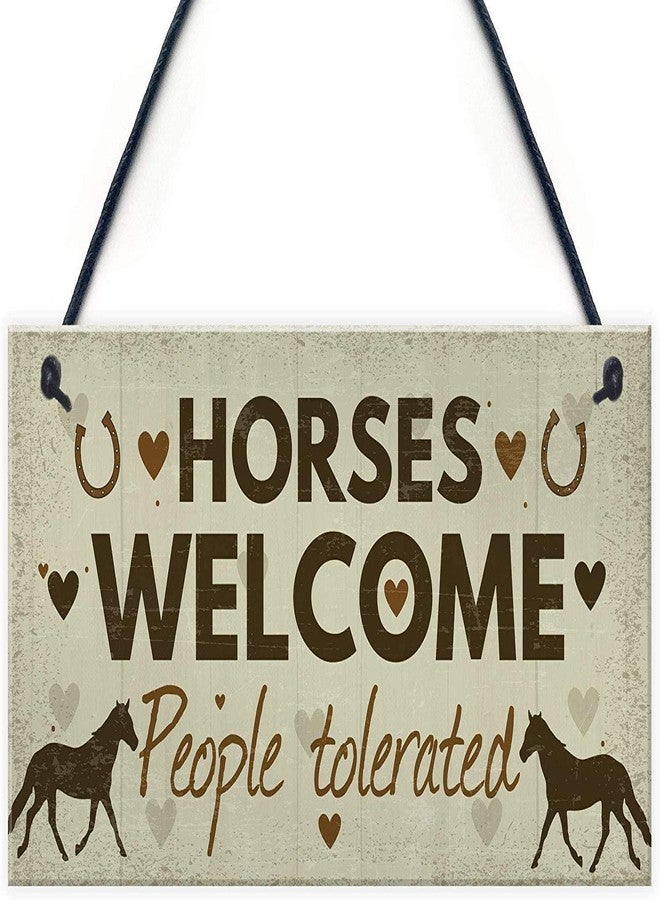POWERMAZ Horse Welcome Wood Signs Hanging Plaque Gifts for Girls for Women Home Decor 10x5(BW795)