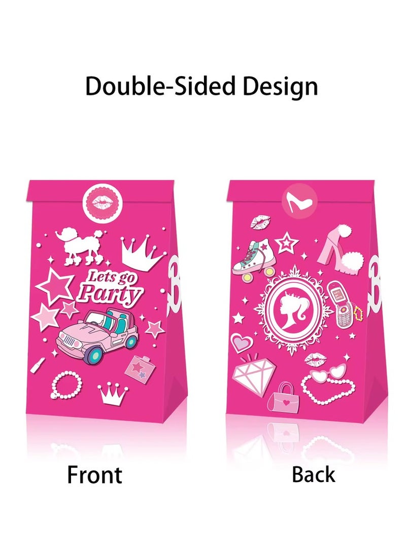 ThePartyPopper Princess Theme Party Favor Bags, Set of 12, Paper Bags with Stickers, for Girls' Birthday Party Supplies - Image 3
