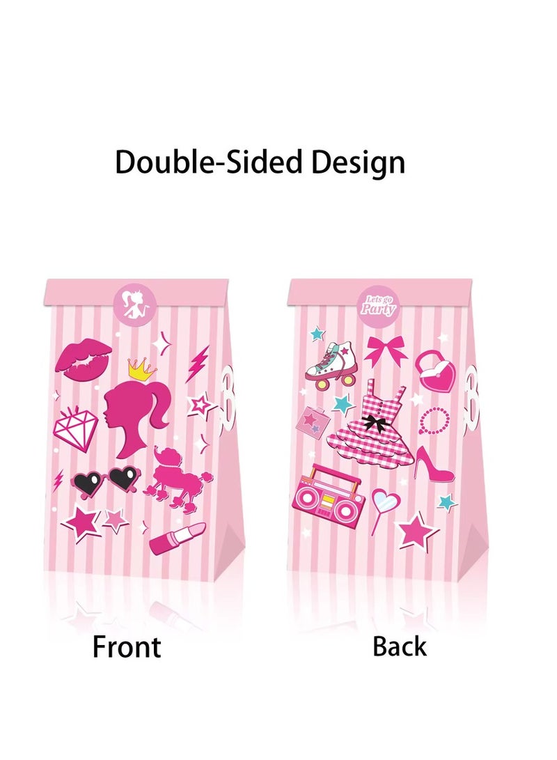 ThePartyPopper Princess Theme Party Favor Bags, Set of 12, Paper Bags with Stickers, for Girls' Birthday Party Supplies - Image 2