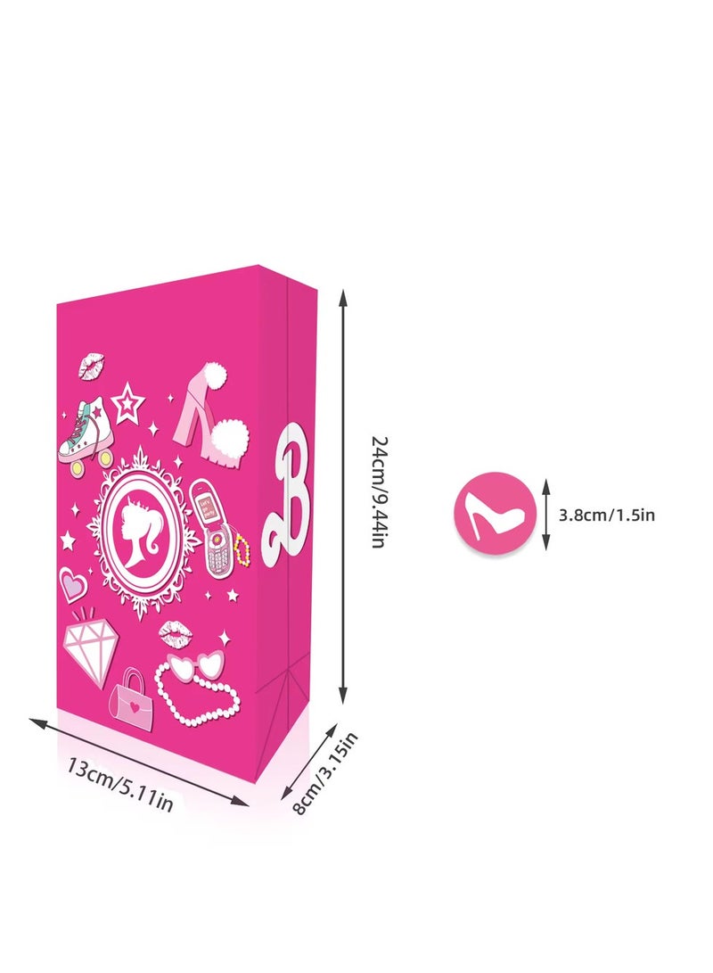 ThePartyPopper Princess Theme Party Favor Bags, Set of 12, Paper Bags with Stickers, for Girls' Birthday Party Supplies - Image 4