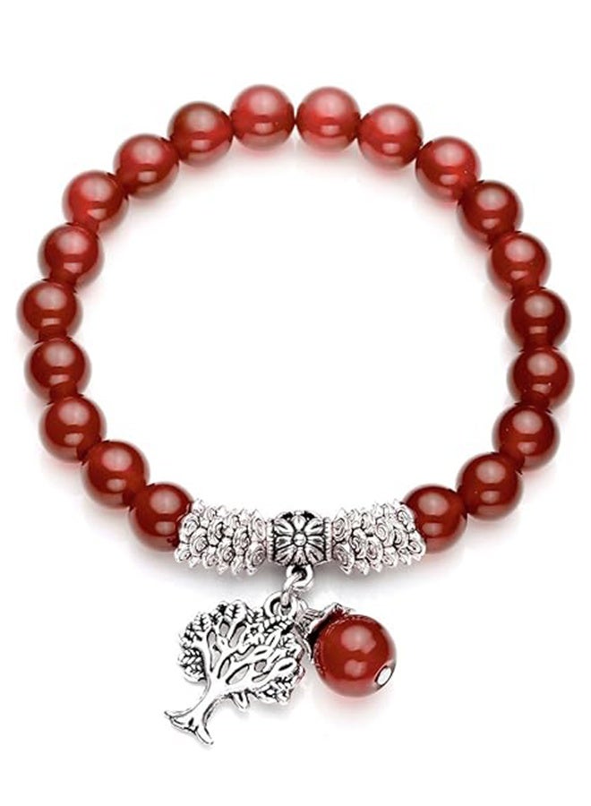 8MM Carnelian (Red Agate) Amethyst Natural Gemstone Life Tree Lucky Charm Stretch Bracelet - Image 1