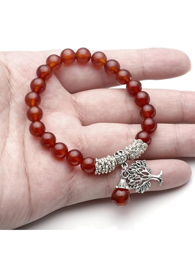 8MM Carnelian (Red Agate) Amethyst Natural Gemstone Life Tree Lucky Charm Stretch Bracelet - Image 4