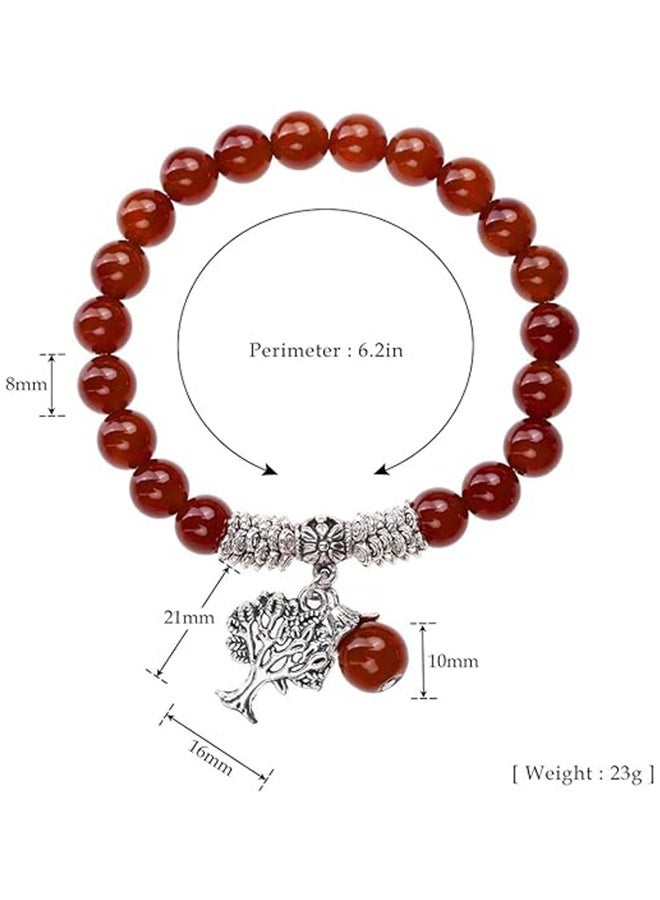 8MM Carnelian (Red Agate) Amethyst Natural Gemstone Life Tree Lucky Charm Stretch Bracelet - Image 5