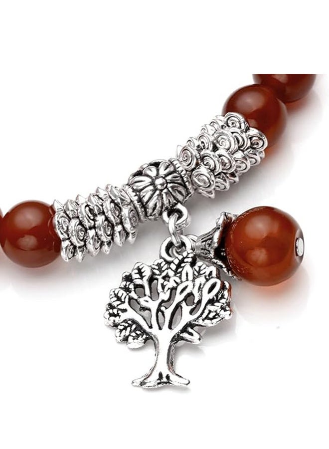 8MM Carnelian (Red Agate) Amethyst Natural Gemstone Life Tree Lucky Charm Stretch Bracelet - Image 3