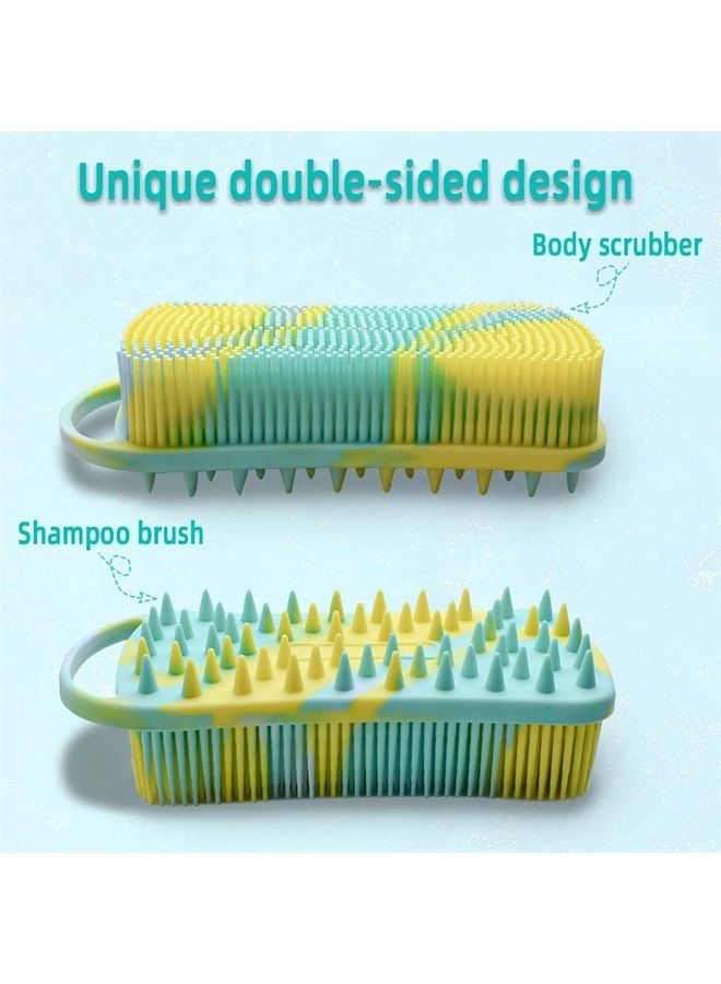 TTSAM Silicone Body Scrubber Soft Body Brush for Use in Shower Gentle Exfoliating Loofah Silicone Scalp Massager 2 in 1 Bath and Shampoo Brush for Women Men Lathers Well Easy to Clean (Camouflage Green) - Image 2