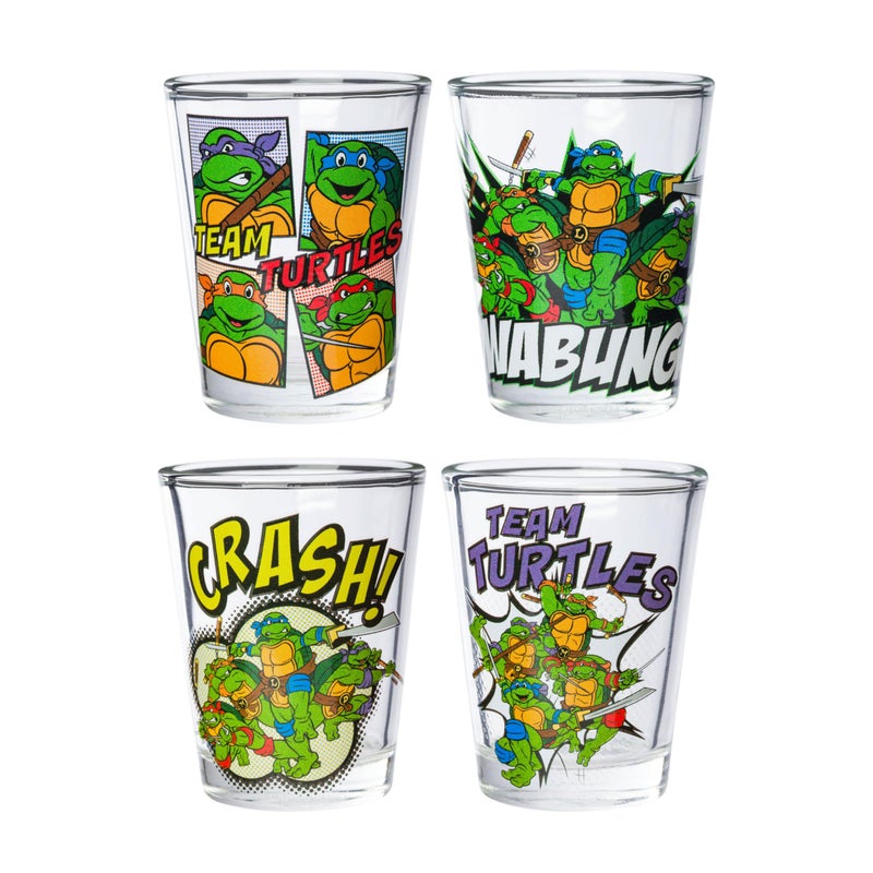 Silver Buffalo Teenage Mutant Ninja Turtles TMNT Featuring Leonardo Rapheal Donatello and Michelangelo 4 Pack Mini Glass Set 15 Ounces - Image 2