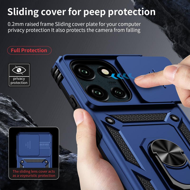 Weycolor for Moto G Stylus 2025 Case with Camera Lens Cover, HD Screen Protector, 10 FT Military Grade Drop Protection, Magnetic Ring Holder Kickstand Protective Phone Case, Navy Blue - Image 4