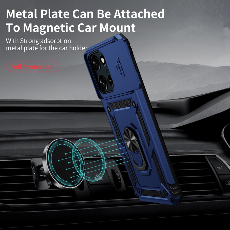 Weycolor for Moto G Stylus 2025 Case with Camera Lens Cover, HD Screen Protector, 10 FT Military Grade Drop Protection, Magnetic Ring Holder Kickstand Protective Phone Case, Navy Blue - Image 3