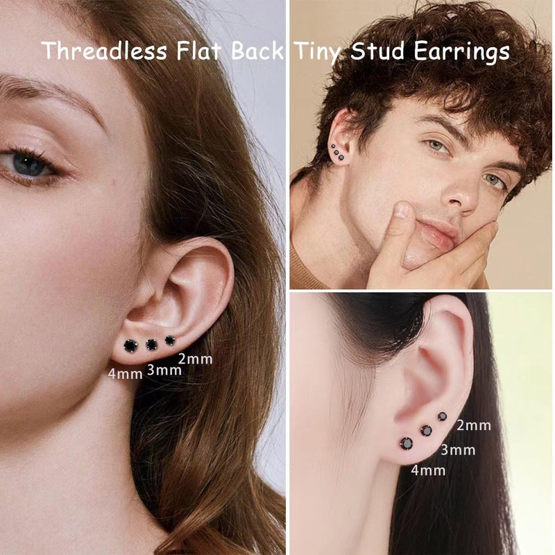 Yetonload Women's Hypoallergenic Stainless Steel Cubic Zirconia Earrings Studs Set Multi-Pack, CZ Stud Earrings for Men 5 pairs 4-8mm, Titanium Stainless Steel Cubic Zirconia, black diamond - Image 3