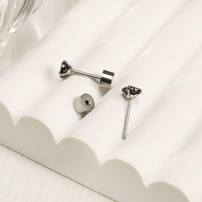 Yetonload Women's Hypoallergenic Stainless Steel Cubic Zirconia Earrings Studs Set Multi-Pack, CZ Stud Earrings for Men 5 pairs 4-8mm, Titanium Stainless Steel Cubic Zirconia, black diamond - Image 4