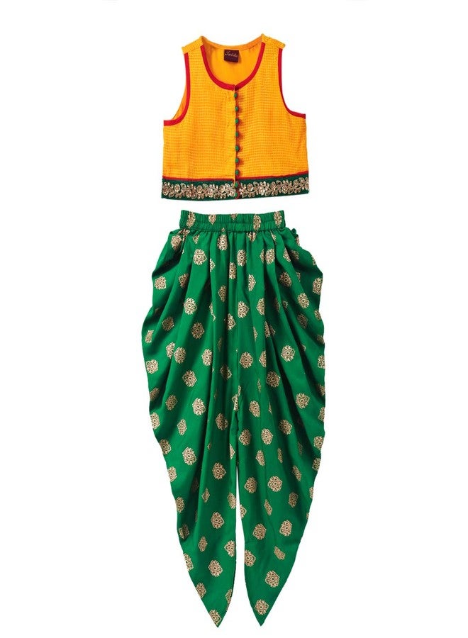 TWISHA Stylish Self Checks Sleeveless Top with print Dhoti:-Green-18M - Image 1