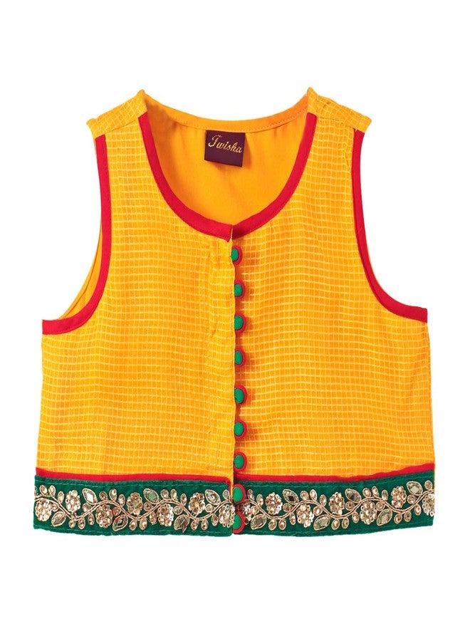 TWISHA Stylish Self Checks Sleeveless Top with print Dhoti:-Green-18M - Image 2