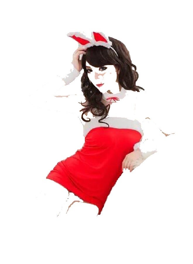 Women Bunny Girl Costume Cosplay One Piece Dress With Rabbit Ears.