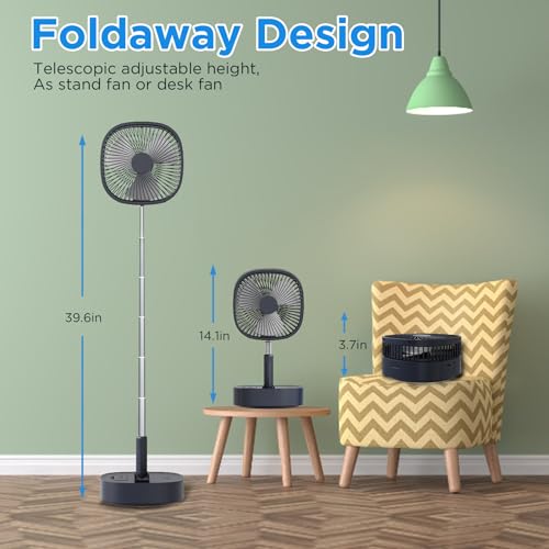 Magesh Portable Oscillating Pedestal Fan＆Remote, 120° Rotation, 3-In-1 Foldaway/Standing/Desk Fan, Anti-Slip 7200Mah Rechargeable, Telescopic 4 Speed Quiet Timer Fan Home Outdoor Travel (Dark Blue) - Image 4
