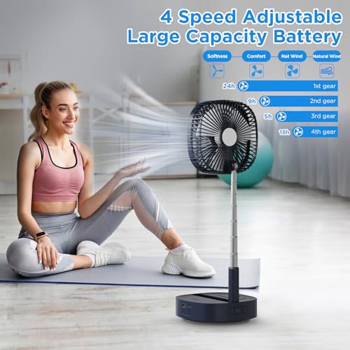 Magesh Portable Oscillating Pedestal Fan＆Remote, 120° Rotation, 3-In-1 Foldaway/Standing/Desk Fan, Anti-Slip 7200Mah Rechargeable, Telescopic 4 Speed Quiet Timer Fan Home Outdoor Travel (Dark Blue) - Image 2